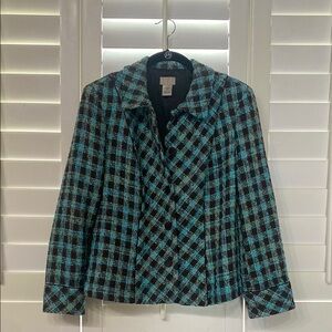 SIGRID OLSEN Sport Blue and Black Checkered Women's Jacket